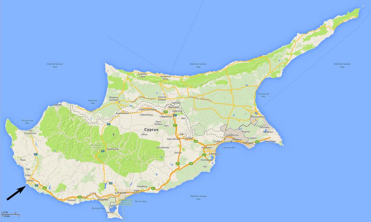 peta dari Siprus menunjukkan bandara